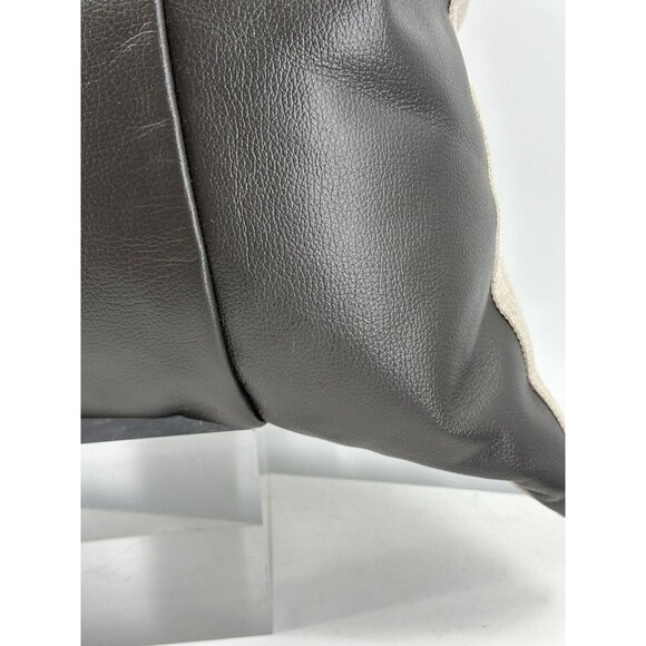 Caldeira Brown Leather Feathers Filled Throw Pillow U.K Made 22”x15” - Picture 3 of 12